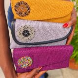 Tan Clutch Purse w/ Brown Beading