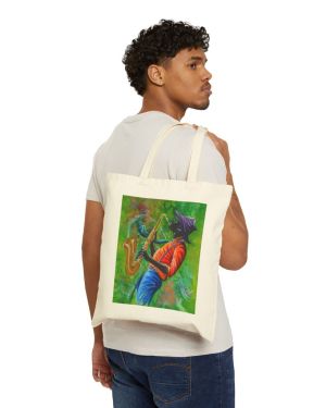 Vibrant Jazz Musician Cotton Canvas Tote Bag Designed by Antiguan artist Edison Liburd