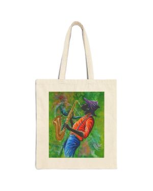 Vibrant Jazz Musician Cotton Canvas Tote Bag Designed by Antiguan artist Edison Liburd