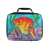 Vibrant Artistic Lunch Bag with Golden Fish Designed by Edison Liburd