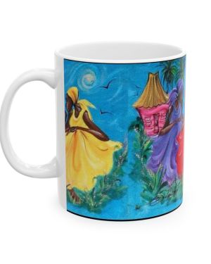 Vibrant Caribbean Ladies Ceramic Mug designed by Antiguan Artist Edison Liburd