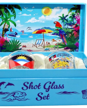 Antigua & Barbuda Caribbean Boxed Shot Glass Set (Set of 2)